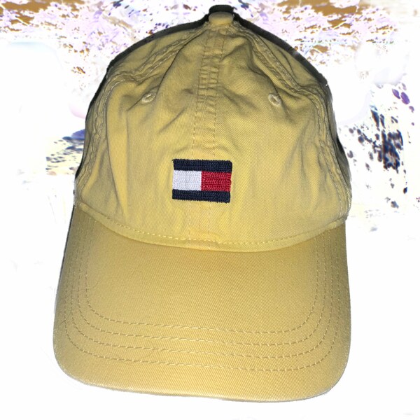 Vtg Tommy Hilfiger Leather Strapback Hat Baseball Cap Hat Patch Logo Embroidered Athleisure Athletic Vintage Retro Accessories One Size 00s