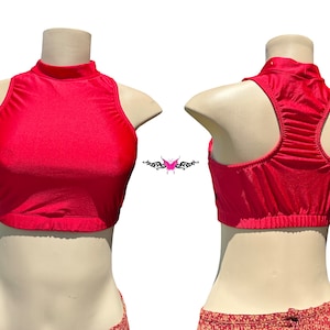 1980s Red Mock Neck Swim Top New With Tags Deadstock Swimwear Womens Large Racerback Crop Sleeveless Tank Top Surf Beach Pool Summer Vintage