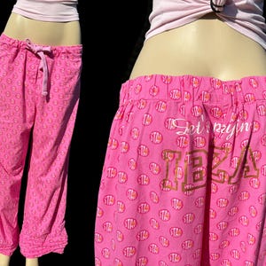 Y2K La Senza Lola & Coco Pink Capris Pyjama Pants Bachelorette Party Women’s XL Ibiza Booty Spellout Drawstring Pink Low Waist Trousers