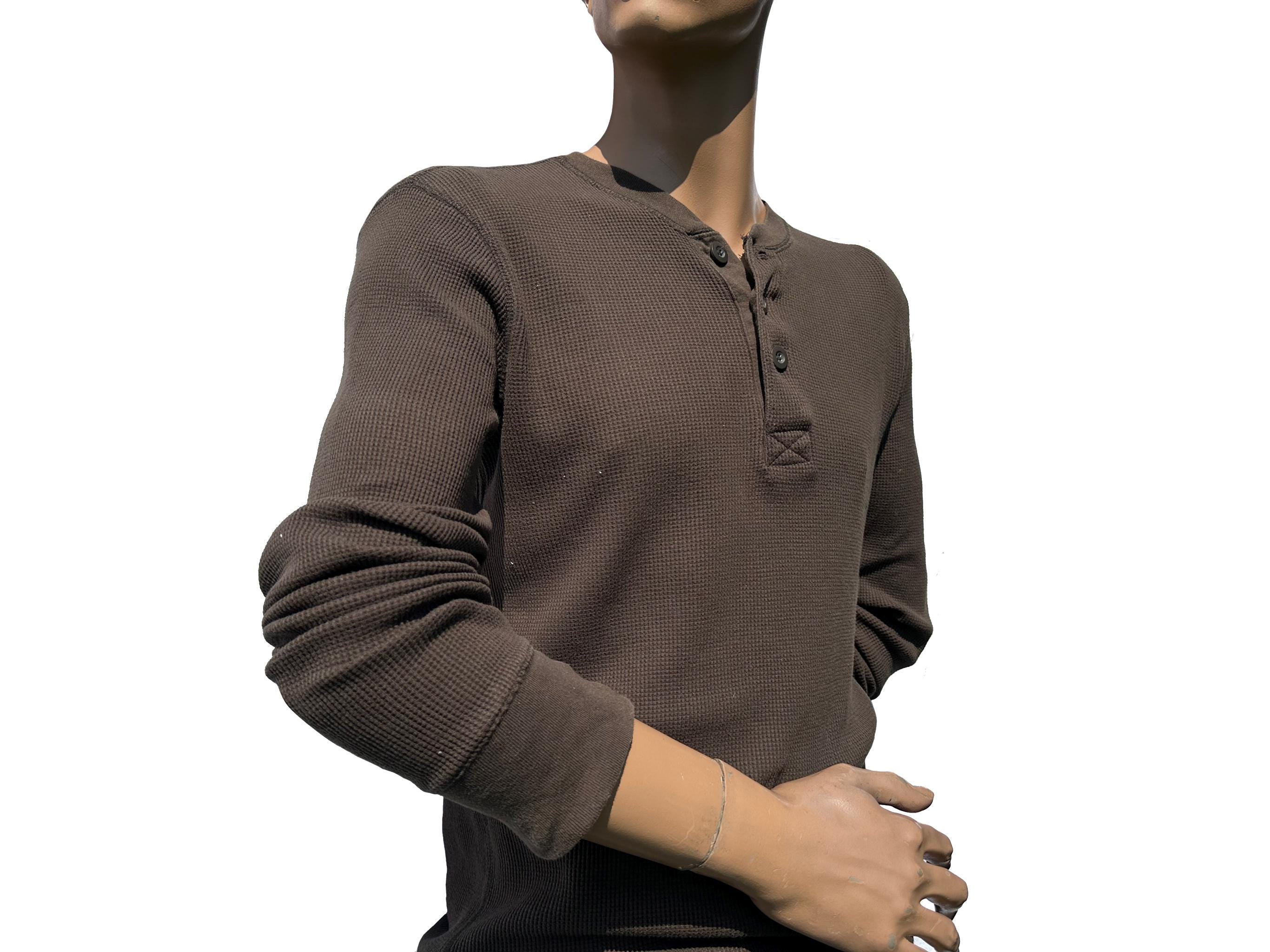 Fève LL mini gaufre rétractable Henley homme grand bleu manches longues