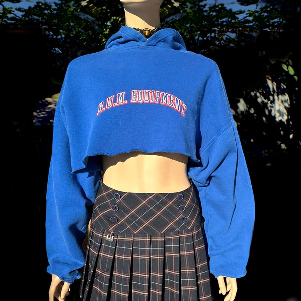 Vintage 1980s  BUM Equipment Oversized Cropped Hoodie Graphic Sweatshirt 80s Crewneck Athleisure Souvenir 90s Streetwear Embroidered Retro