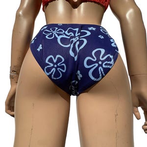 Vintage 1980’s Swimwear Groovy Blue Flower Pattern High Waisted Bottom Double Sided Women&#39;s Size Small Full Coverage 1980s Bright Coral 80s