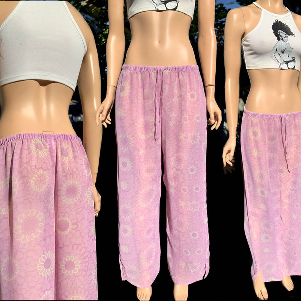 Y2K Bohemian Flower Printed Mesh Intimate Pants Women’s Large Pyjama See-Through Micro Girly Sleepover Undergarment Lingerie Boho Groovy 00s