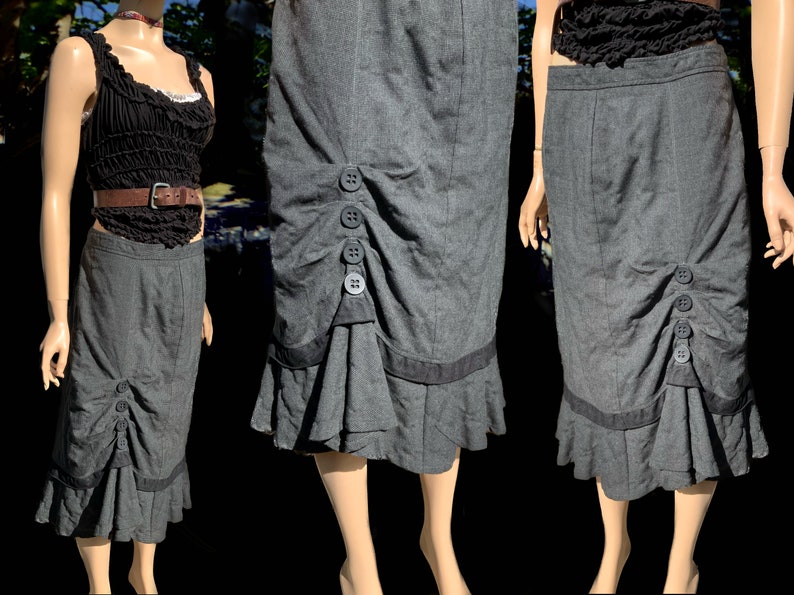 Vintage 1990s Victorian Steampunk Asymmetrical Skirt Ruffle Tiered Trim ...