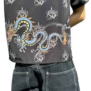 Vintage 90s Tribal Dragon Button Up T-Shirt 725 Originals Skater Graphic Men’s Shirt Blouse Hawaiian Unisex Short Sleeve 1990s Y2k Goth Emo