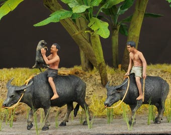 ProPainted 1:35 60's-70's Vietnamese Children Puppy And Buffalo set (No base)