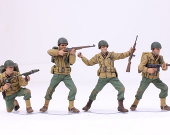 Bemalte Figuren US-Infanterie im Gefecht, Europäer 1944 (04 Figuren) WW2 Maßstab 1:35 (Baut und bemalt mit Profi-Künsten)