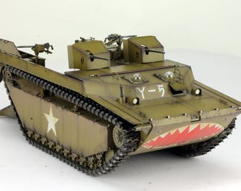 1/35 LVT-4 Water Buffalo WWII ProBuilt Model, AFV Club Painted Amphibious Vehicle, Full Interior Military Model