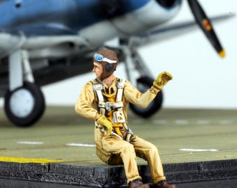 塗装済み アメリカ海軍パイロットフィギュア 第二次世界大戦 1:48