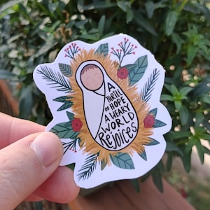 Baby Jesus Vinyl Sticker, Christmas Nativity, A Thrill of Hope A Weary World Rejoices Christmas Carol Sticker