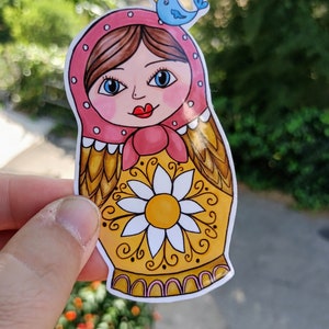 Babushka Nesting Doll Sticker, Folk Vinyl Sticker, Waterproof Starbs Cup sticker