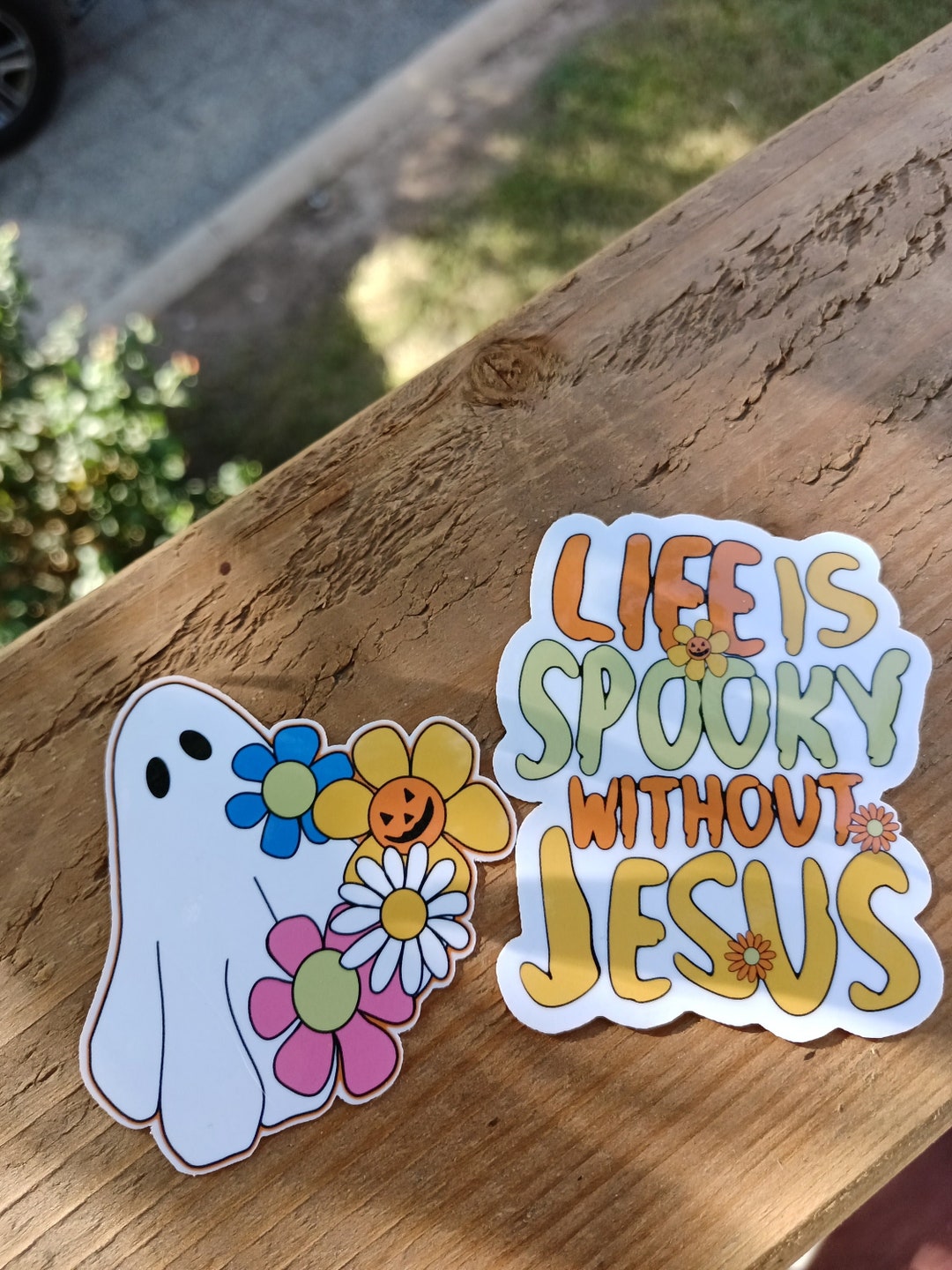 Spooky Ghost Jesus Water Bottle Sticker Pack Flower Pumpkin Etsy