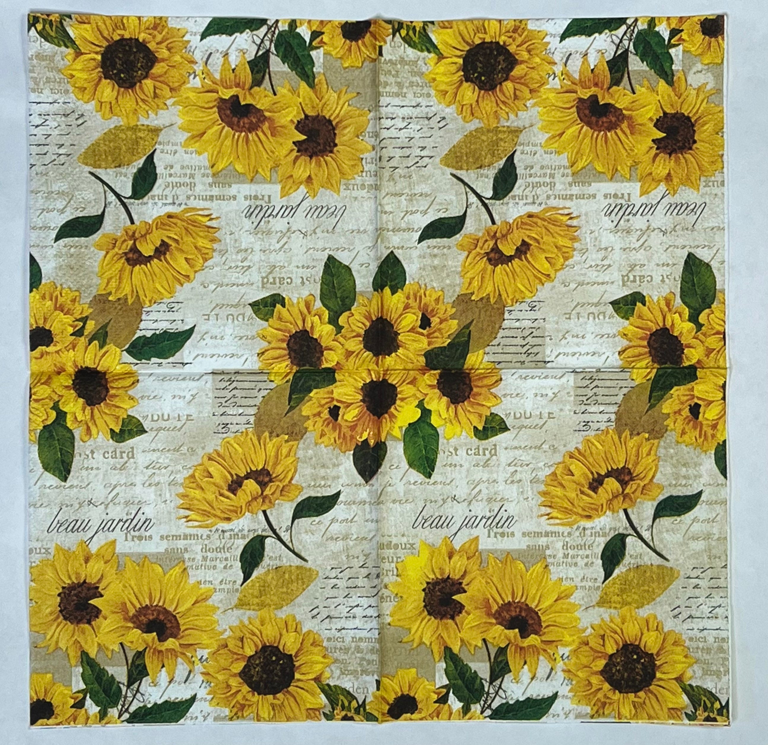 Paper Napkins country French Sunflowers With Bees and Etsy