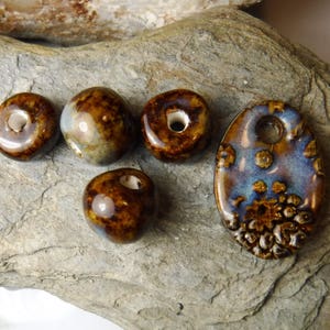 5 Handmade Ceramic beads set - 1 pendant + 4 beads / items #683
