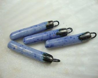 Blue and metallic color handmade porcelain earrings beads / Tubes shape / Ceramic earrings parts components for jewelry making art #922