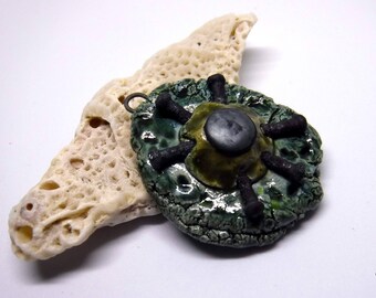 Handmade Porcelain bead with metal center pin - charm, pendant - jewelry making component item # 851