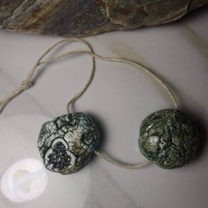 2 Big Ceramic Beads with holes, Clay Bead, Green Beads, Jewelry Beads, Pottery Beads, Color beads, Glazes beads, item #660