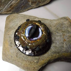Raku Cabochon Olive & Aztec Gold Colors Porcelain Ceramic Tile with blue + white fused glass - Jewelry Supplies Handmade Cabochon  #637