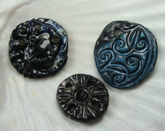 Set of 3 handmade porcelain pendants beads. Pendants parts components for jewelry making art #971