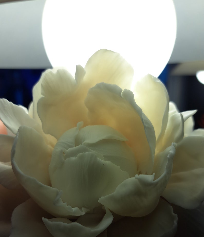 6x6 Clay Floral Open White Peony with Buds Bouquet Artwork