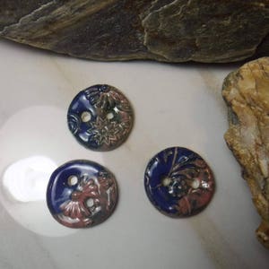 3 Ceramic Buttons / Blue, pink, green / Porcelain Buttons / Handmade Buttons / items set #665