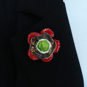 RED POPPY FLOWER porcelain brooch, Handmade Brooch, porcelain, gifts for her, brooch jewelry, gift, porcelain brooch, porcelain gift #1010