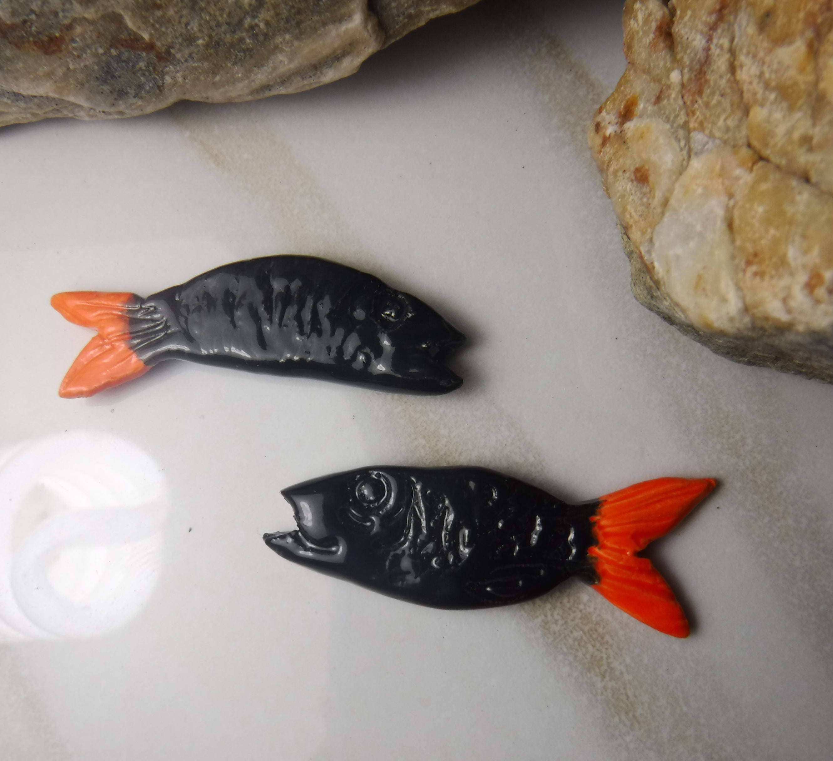 Ceramic Fish Beads, 2 Jewelry Beads, Glazes Beads, Fish Item 661 Etsy
