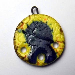 Handmade ceramic connector bead, charm, pendant with loop and 3 holes / set #760