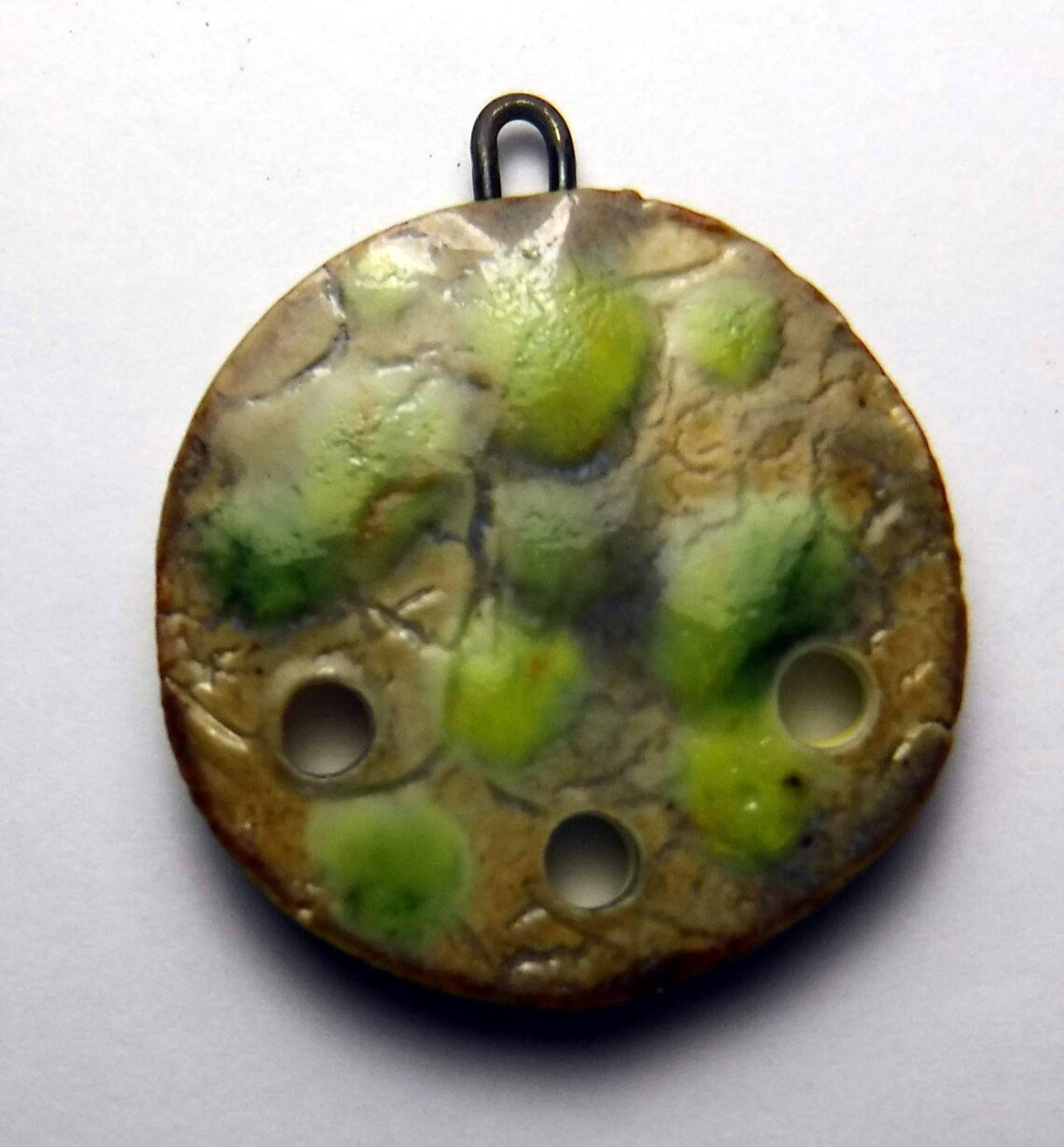 Handmade Ceramic Connector Bead, Charm, Pendant With Loop and 3 Holes