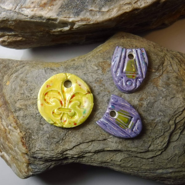 3 Ceramic beads for making pendants, charms or earrings / porcelain beads set #720