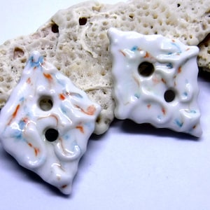 2 Buttons - Handmade Pottery Buttons beads / set # 852