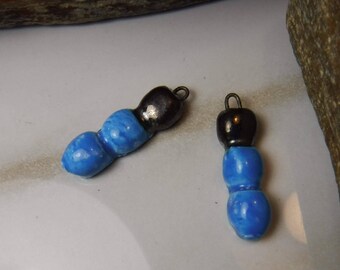 Handmade Ceramic Earring Charms Pair boho style, Dangle Earrings, Earring Supplies, handmade jewelry components, Ceramic Earring / set #731