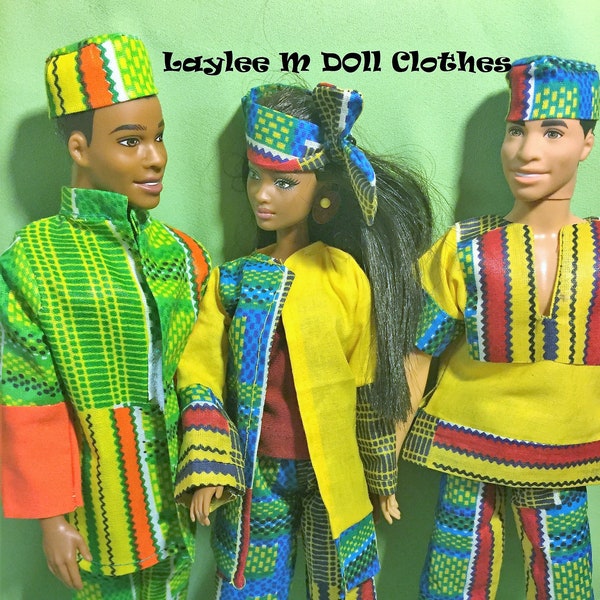 African Barbie Doll Clothes 3 sets of Clothes by Laylee M Doll Clothes- Free shipping