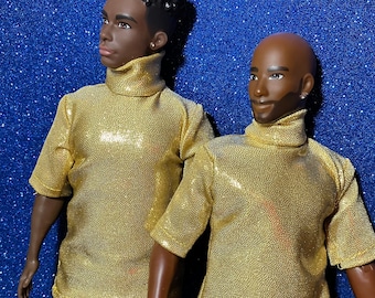 Doll Clothes - Male Doll Turtle Neck Gold Shirts by Laylee M Doll Clothes -Free Shipping in USA