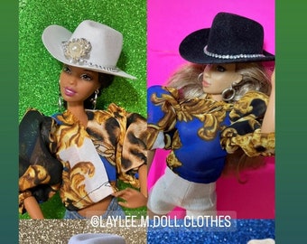 Doll Western Wear Customized Hats White or Black by - Laylee M Doll Clothes - Free shipping USA