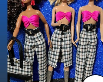 Doll Clothes- Doll Plaid Slacks & Belt- Laylee M Doll Clothes - Free shipping USA