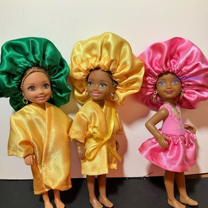 Doll Clothes -  Little Doll Bonnets   by Laylee M Doll Clothes- Free shipping in USA
Single Little Bonnets $9.99
Fits Chelsea Doll
Robes Matching Bonnet Yellow Sets $16.99