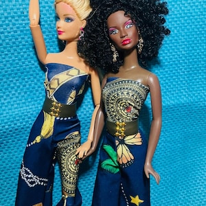 Doll Clothes- Designer Print Jumpsuit & Belt- Laylee M Doll Clothes - Free Regular shipping USA