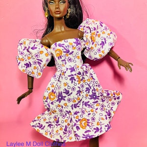 Doll Clothes White Floral Print big sleeve Dress Laylee M Doll Clothes Free shipping USA image 7