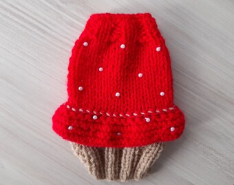 Pull champignon pour chien : manteau en tricot rouge pour animal de compagnie