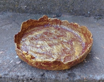 Handmade Gold Paper Mache Bowl: Wabi Sabi Home Decor