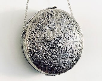 Tribal Banjara boho Indian embossed metal handbag clutch Rajasthani vintage