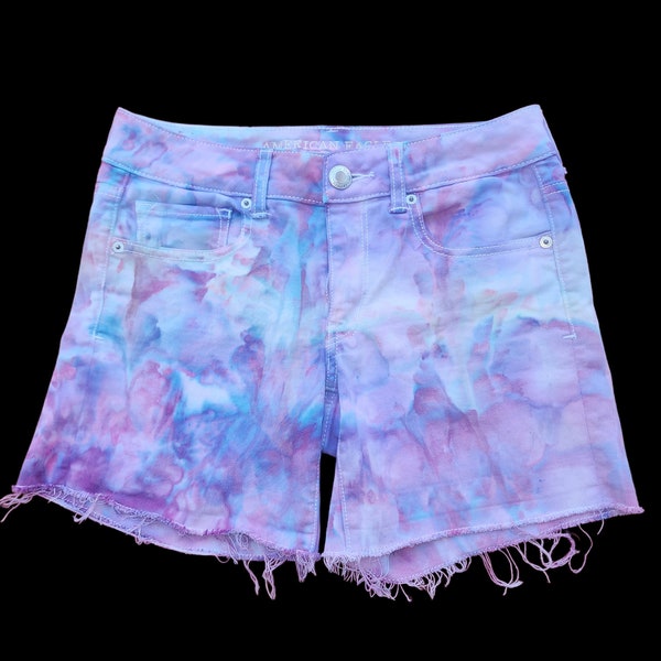 Tie Dye Jean Shorts - Tie Dye Shorts - Size 6 - Ice Dye Shorts - Upcycled Tie Dye Shorts