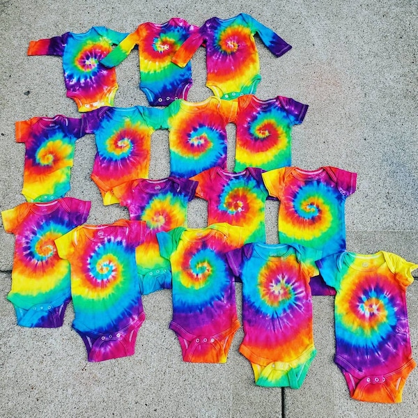 Rainbow Tie Dye Baby Bodysuit: 100% Cotton