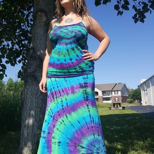 Tie Dye Maxi Skirt - Blue/Green/Purple Maxi Skirt - Festival Skirt - Hippie Skirt - Women's Maxi Skirt