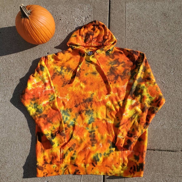 Tie Dye Hoodie - Orange/Yellow Hoodie - Pullover  Tie Dye Hoodie - Hippie Clothing - Handmade - Halloween Hoodie