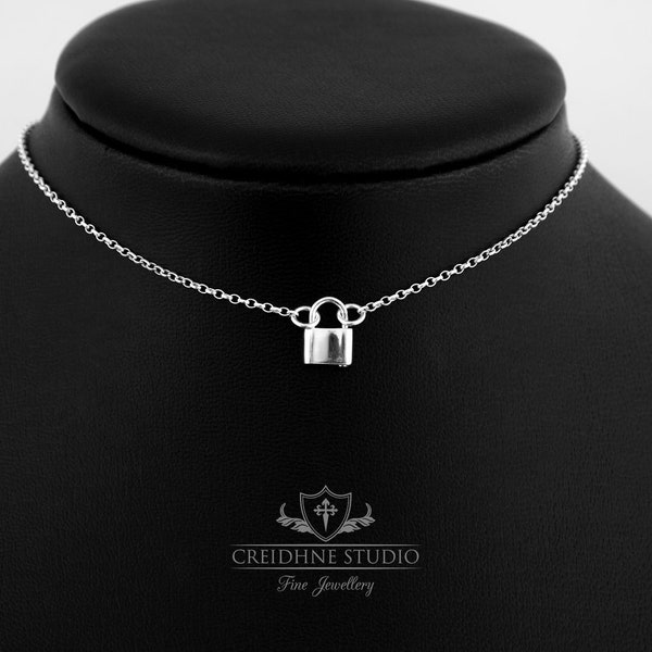 Piccolo colletto da giorno con lucchetto Colletto da giorno in argento sterling molto delicato e discreto Girocollo in argento Collare sottomesso Collana DDlg con colletto punk