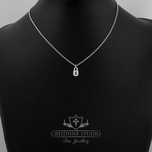 Tiny Padlock Necklace padlock pendant on a belcher chain, all components are 925 sterling silver. Cute, Day Collar, Punk. Free Shipping.