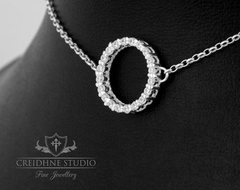 Sparkly Ring Day Collar, Sterling Silver, very delicate and discreet day collar. Cubic Zirconia Choker. Free shipping