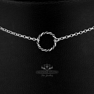 Sterling Silver Twisted Ring Day Collar, very delicate and discreet day collar. O Ring collar, simple choker.